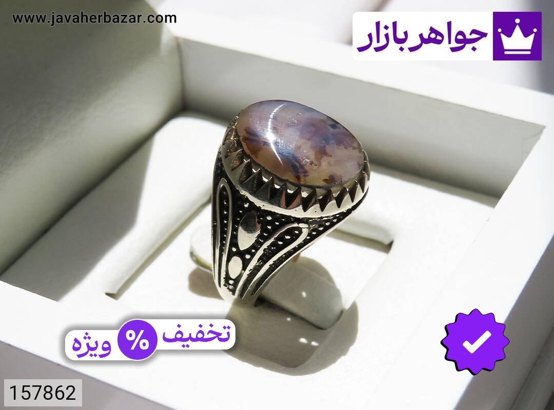 انگشتر نقره روس عقیق شجر دور چنگ مردانه [غیرنقره]